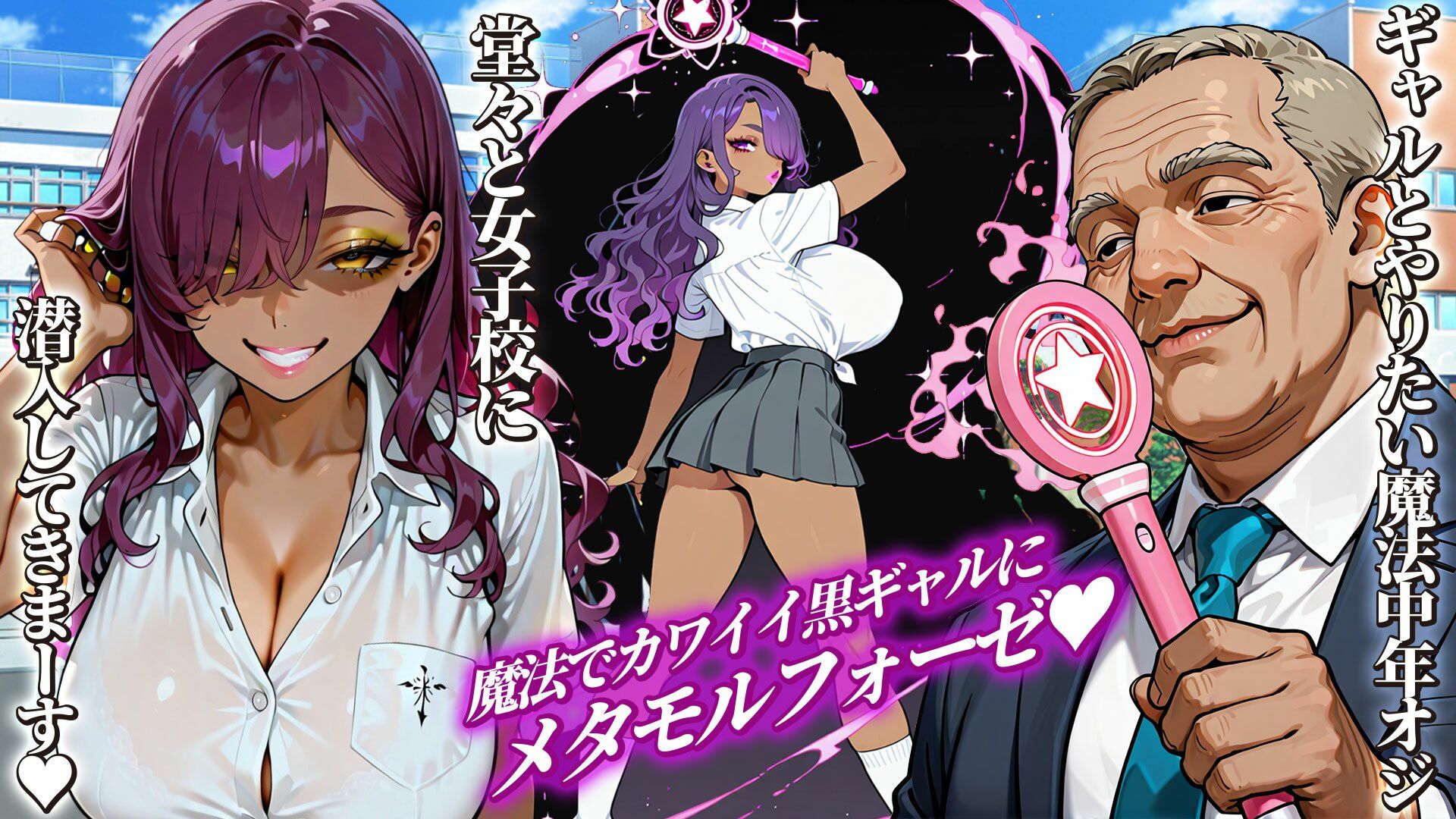魔法のステッキ・黒ギャル化計画  キモオジが親友ギャルたちを百合破壊 画像1