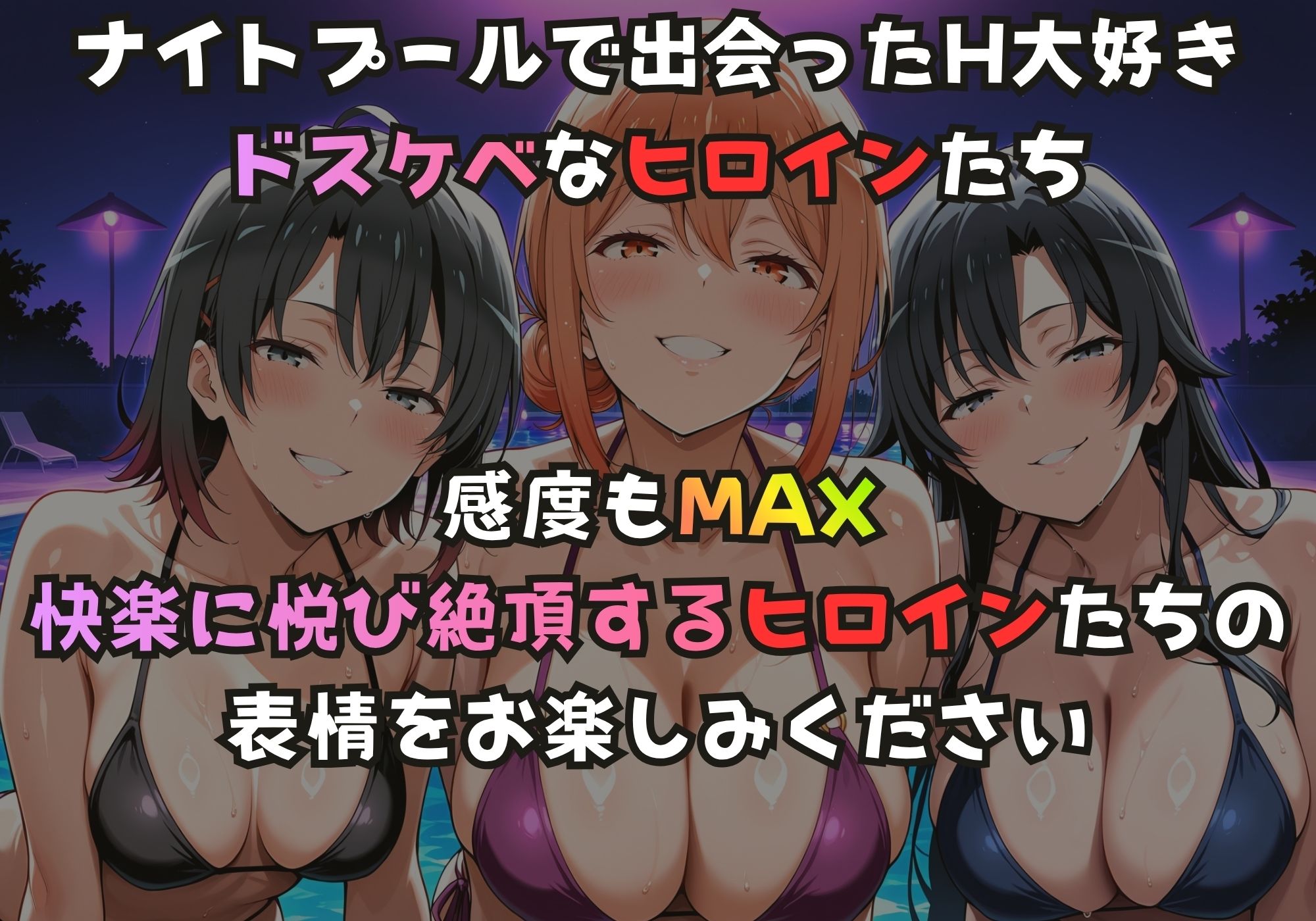 ナイトプールでガンギマるドスケベヒロイン 雪ノ下陽〇＆ガハマ〇＆平塚〇 画像1