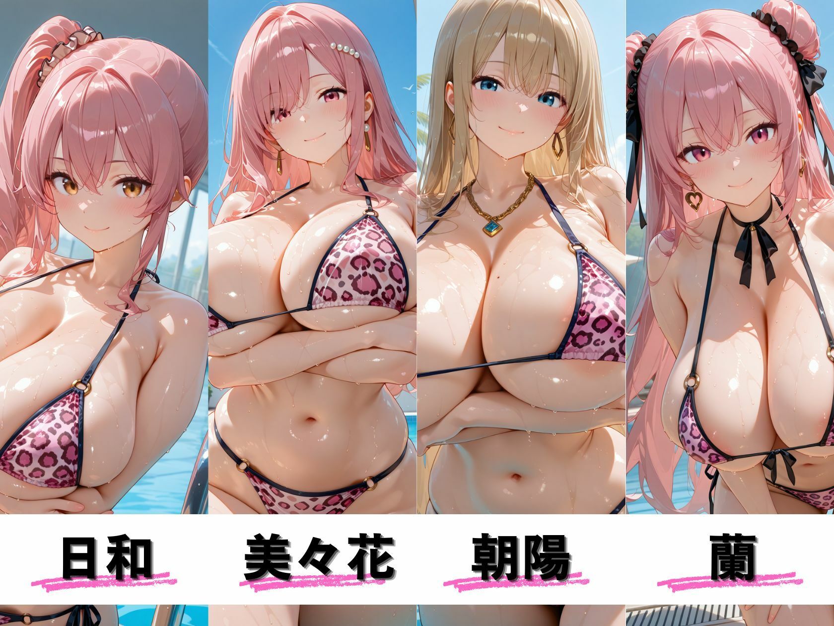 爆乳義妹4人（18）はヒョウ柄ビキニで肉食系 ピンクの豹だらけのプール開き サンプル画像 3