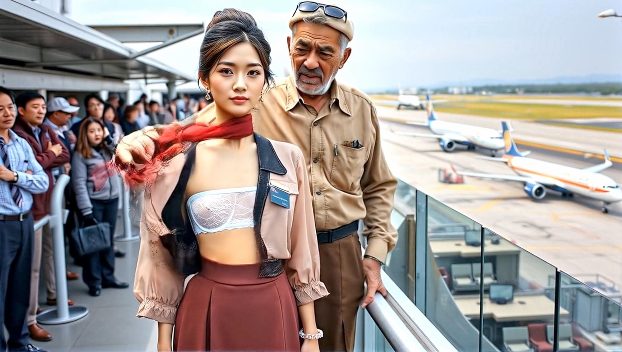 妄想27 CAが展望デッキで足上げ、脱がされ露出 AI生成動画 サンプル5