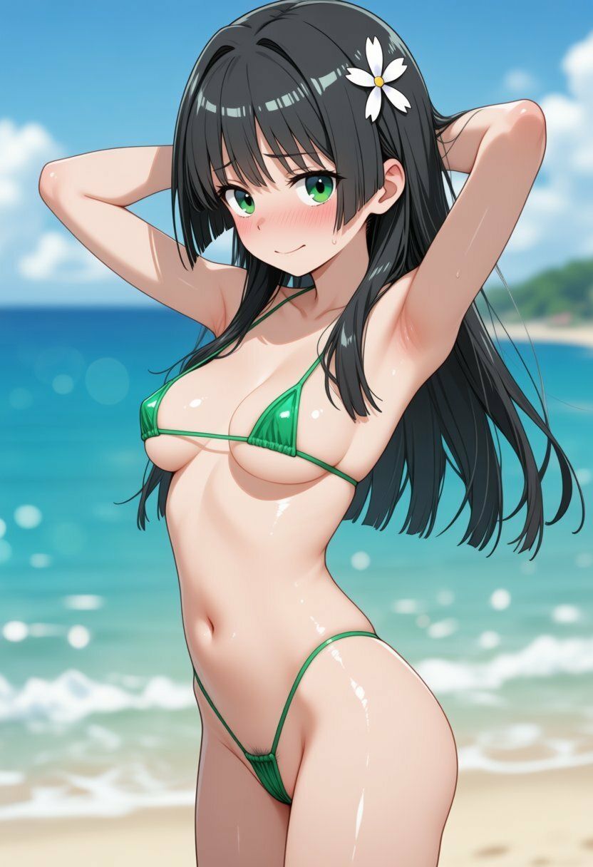 佐◯涙子、食◯操祈が際どい水着でビーチでセックスする【CG206枚】 画像1