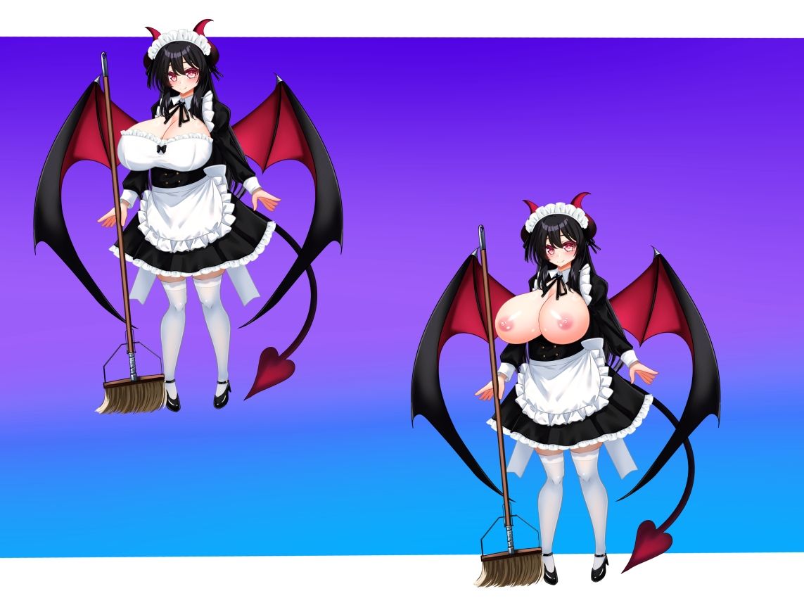 立ち絵素材 黒髪の女の子（サキュバス・メイド差分） 画像4