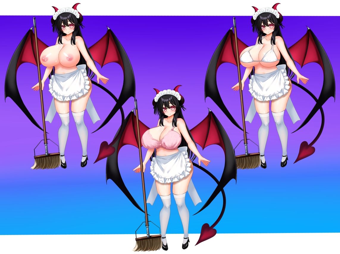 立ち絵素材 黒髪の女の子（サキュバス・メイド差分） 画像5