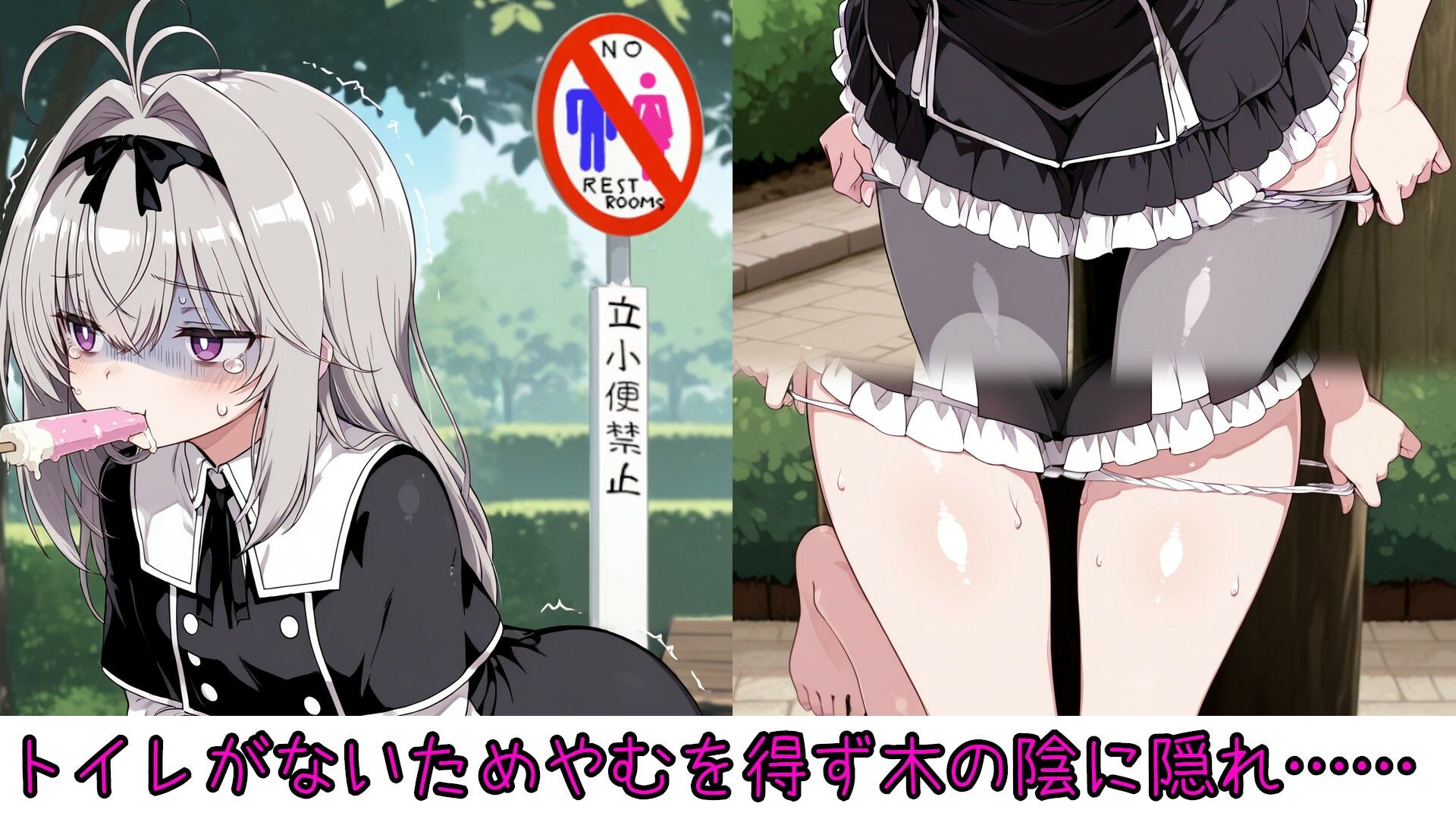 野外放尿！公園でアイスを食べすぎた森亜る〇か/アル〇ナ・シャドウちゃんが木の陰に隠れて……2