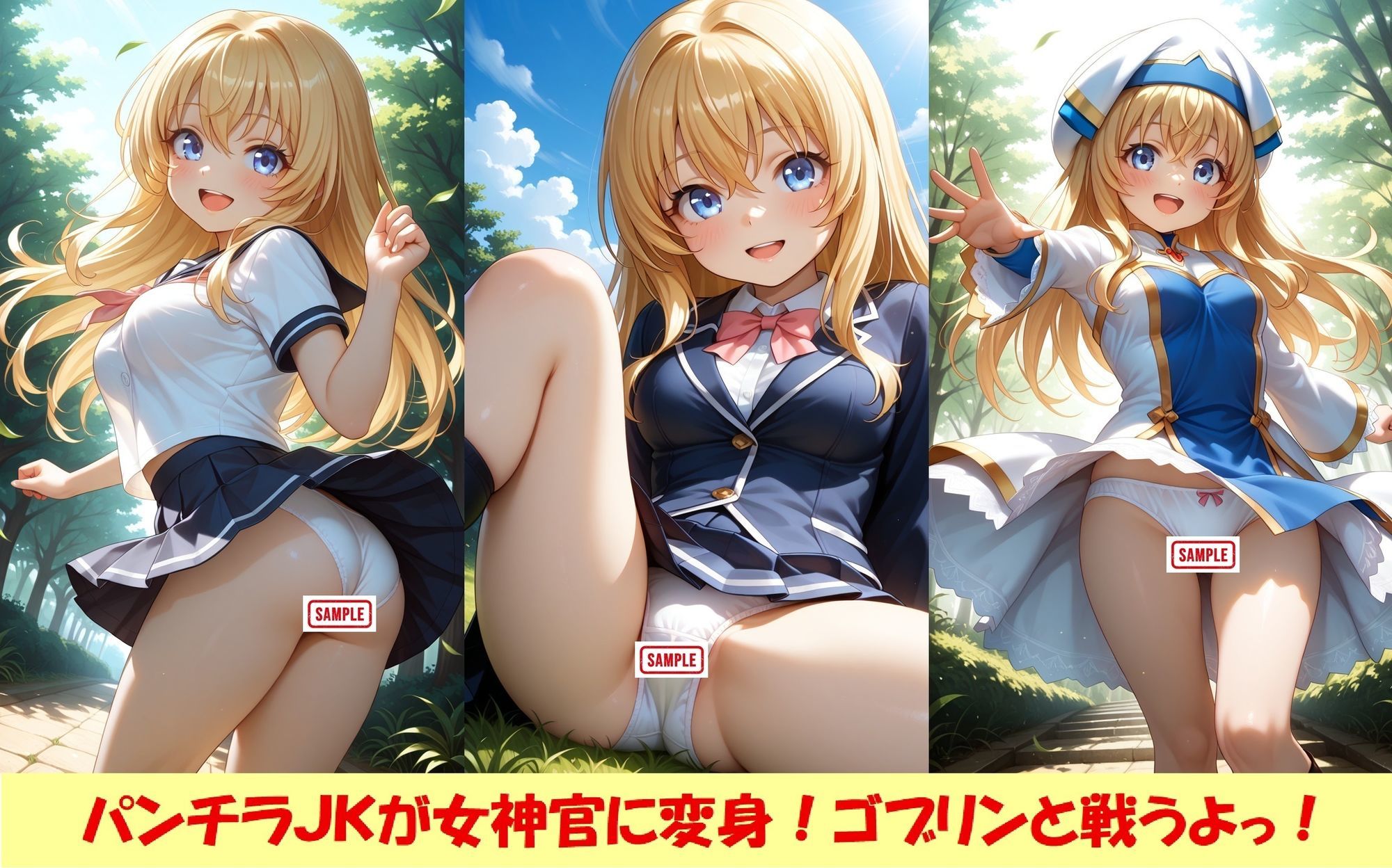 パンチラJKが女神官に変身してゴブリンに敗北！★中出しレ○プでいくぅ！ 画像1