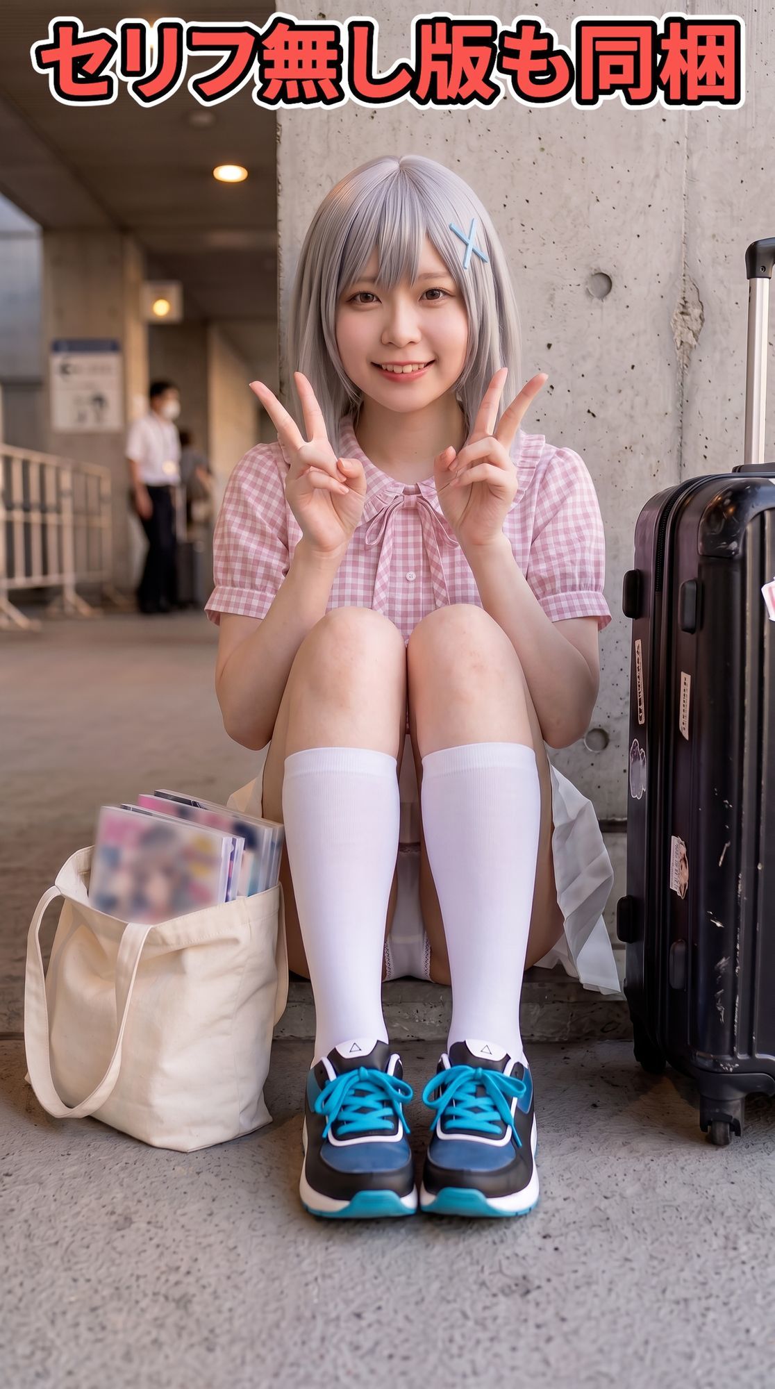 【前編】隙だらけな銀髪コスプレイヤーのパンチラ・ブラチラをカメコ視点で撮りまくる！【デジタルコミック風/AI写真集】 サンプル2