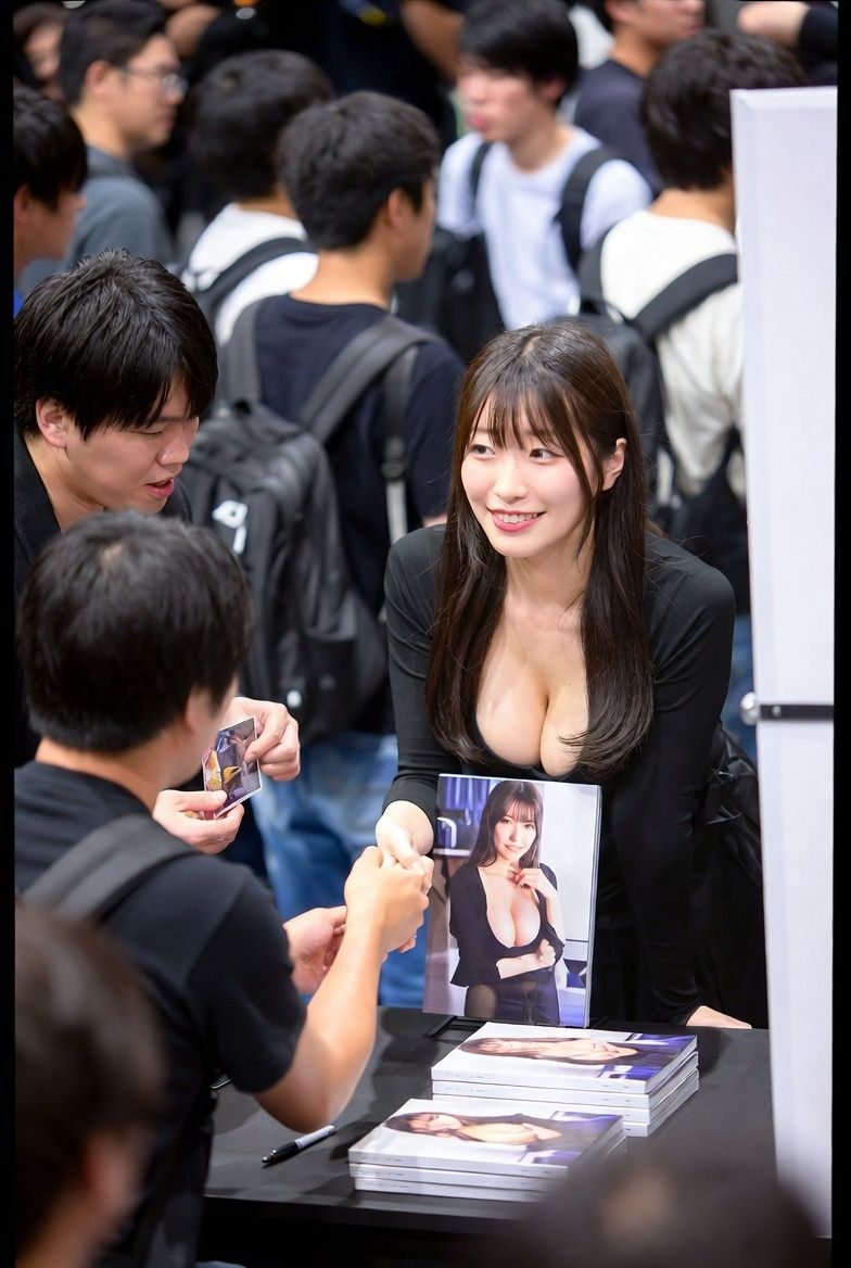 握手会巨乳覗き 〜カメラとオタクに囲まれたAI美女のポロリと無防備〜 サンプル1