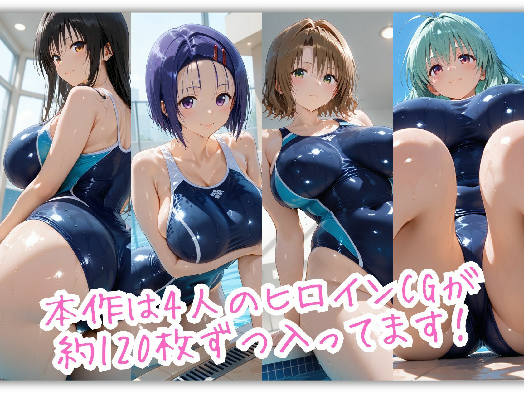 とらぶるスクール水着 濡れた紺色に透ける四人の素肌 画像2
