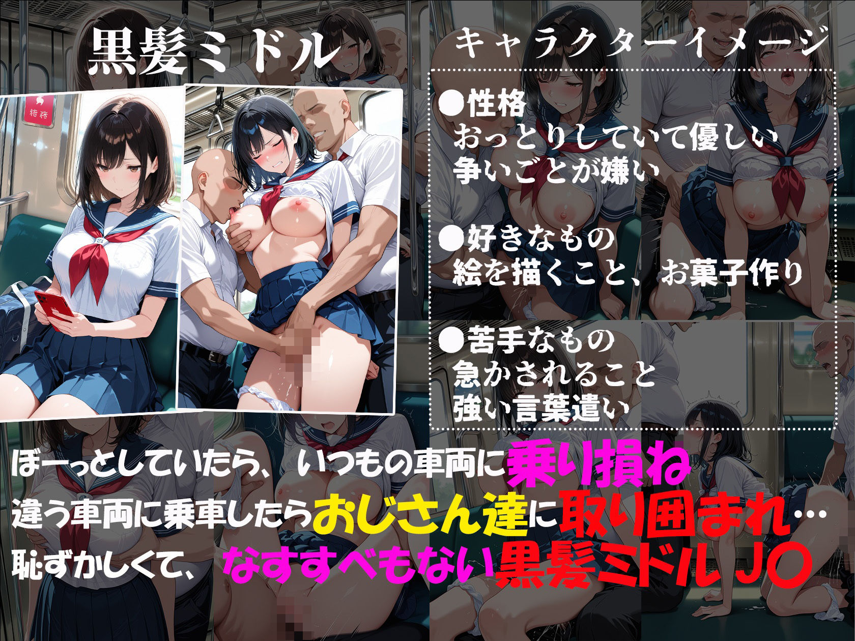痴●電車で毎日中出しされ続ける黒髪JKの記録 サンプル1