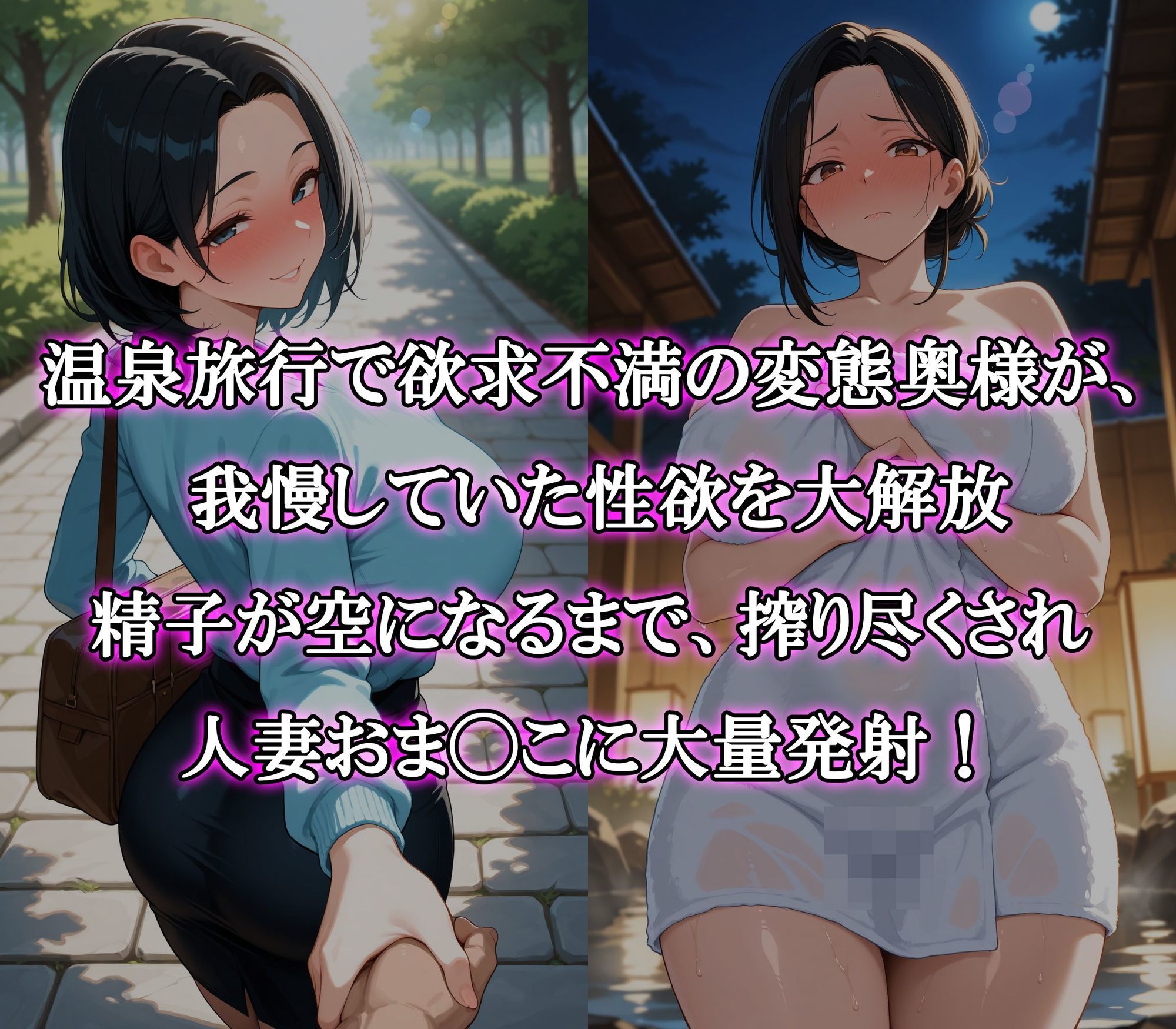 不倫温泉旅行で絶倫爆乳人妻とぶっかけ大量中出しセックス 画像1