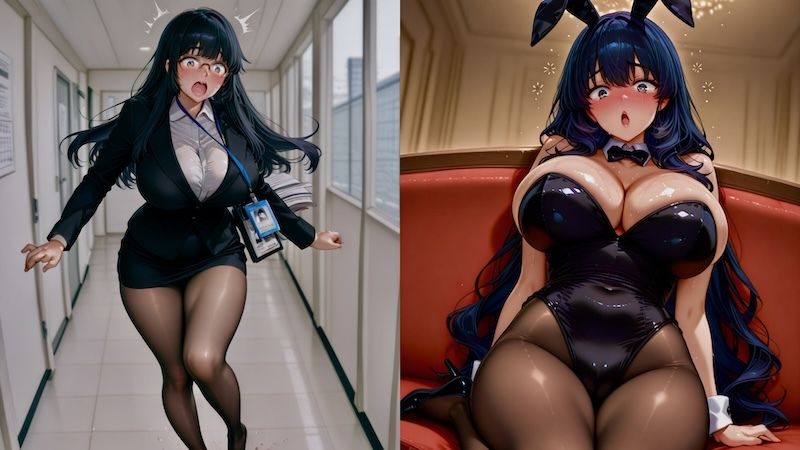 黒髪ロングちゃんとえっち〜憧れのバニーガールは会社の地味子ちゃん！？〜 画像1
