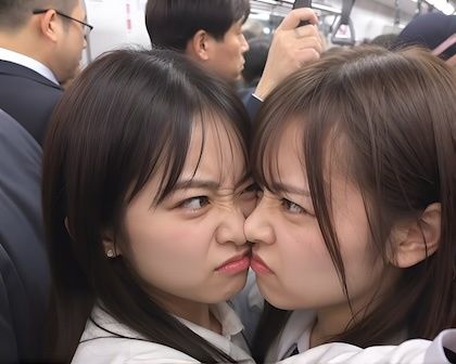 【満員電車】スペースを確保できないことに苛ついてキャットファイトになる美女 画像1