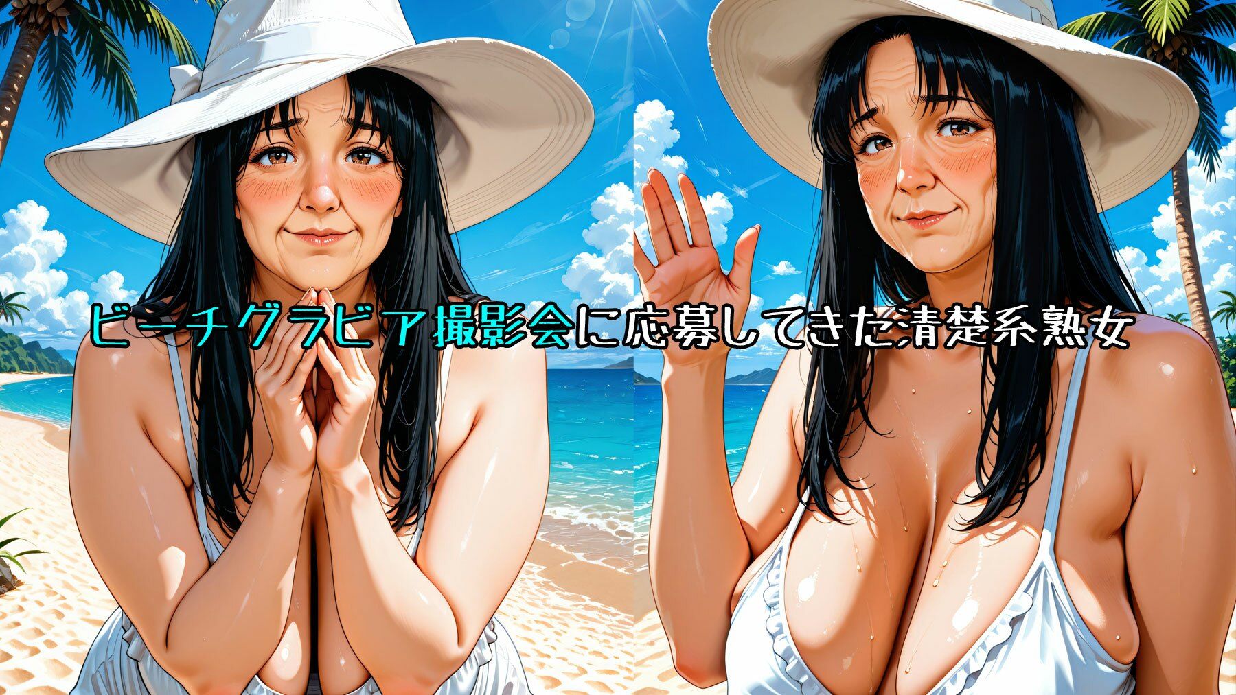 【熟女艶体撮影】清楚系熟女(処女)が夏のビーチのグラビア撮影に応募してきた 画像1