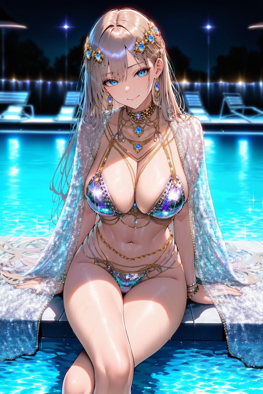 ドスケベ水着でナイトプールに来た姫が即生ハメされてアヘ顔晒すまで 画像1