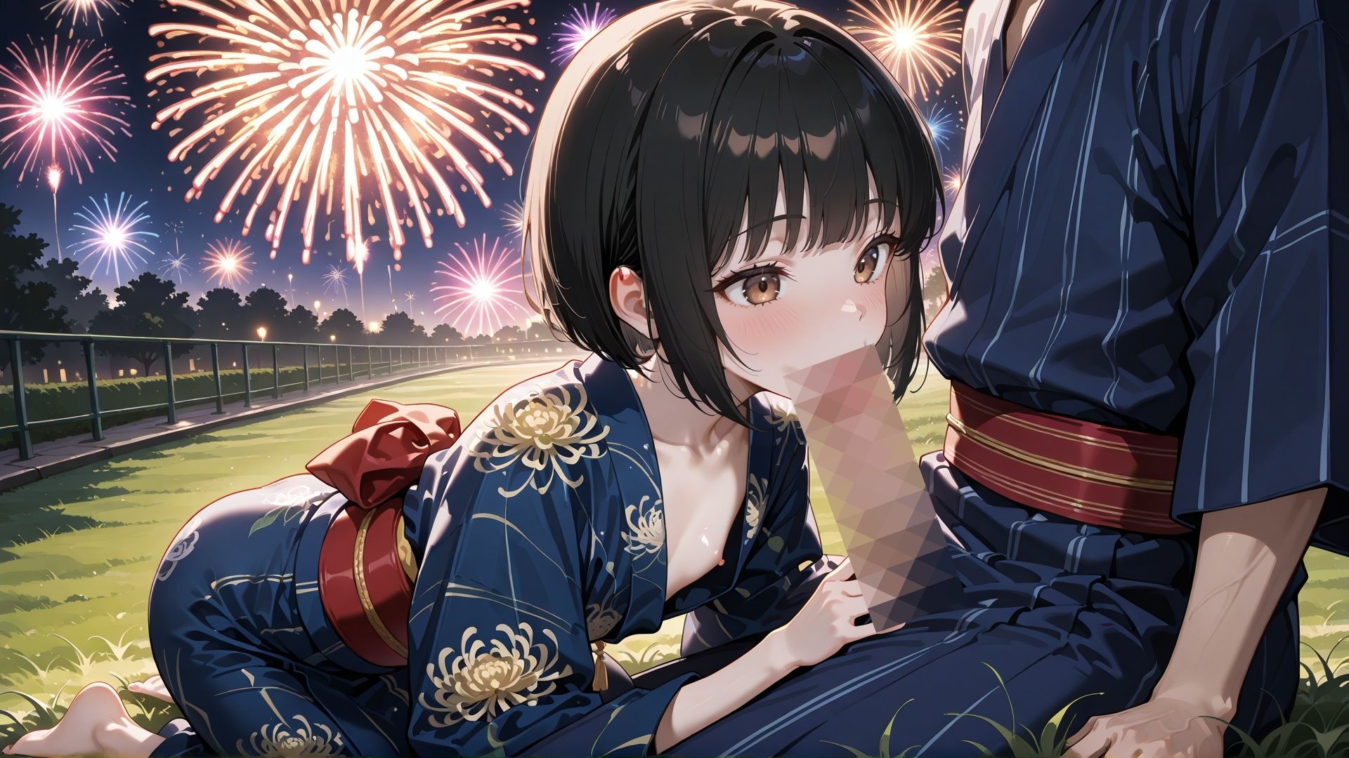 【4K】花火大会中に浴衣姿の貧乳の元カノと野外セックス サンプル画像 2