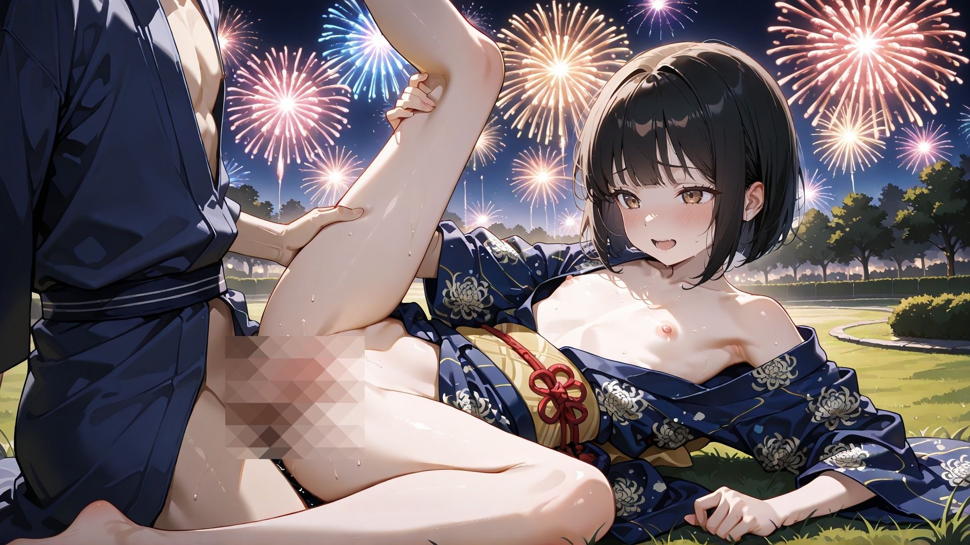 【4K】花火大会中に浴衣姿の貧乳の元カノと野外セックス サンプル画像 3