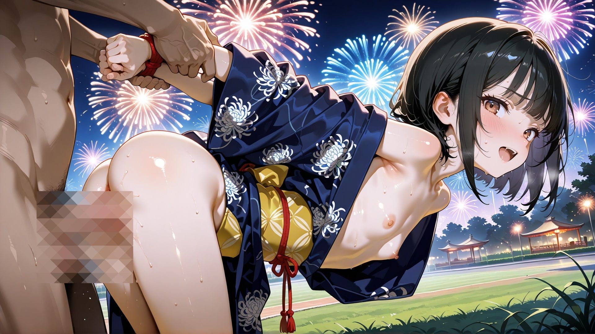 【4K】花火大会中に浴衣姿の貧乳の元カノと野外セックス サンプル画像 4