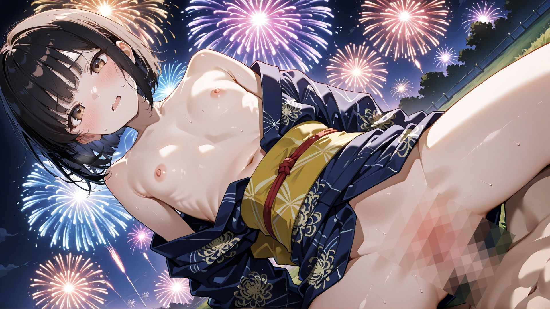 【4K】花火大会中に浴衣姿の貧乳の元カノと野外セックス サンプル画像 5