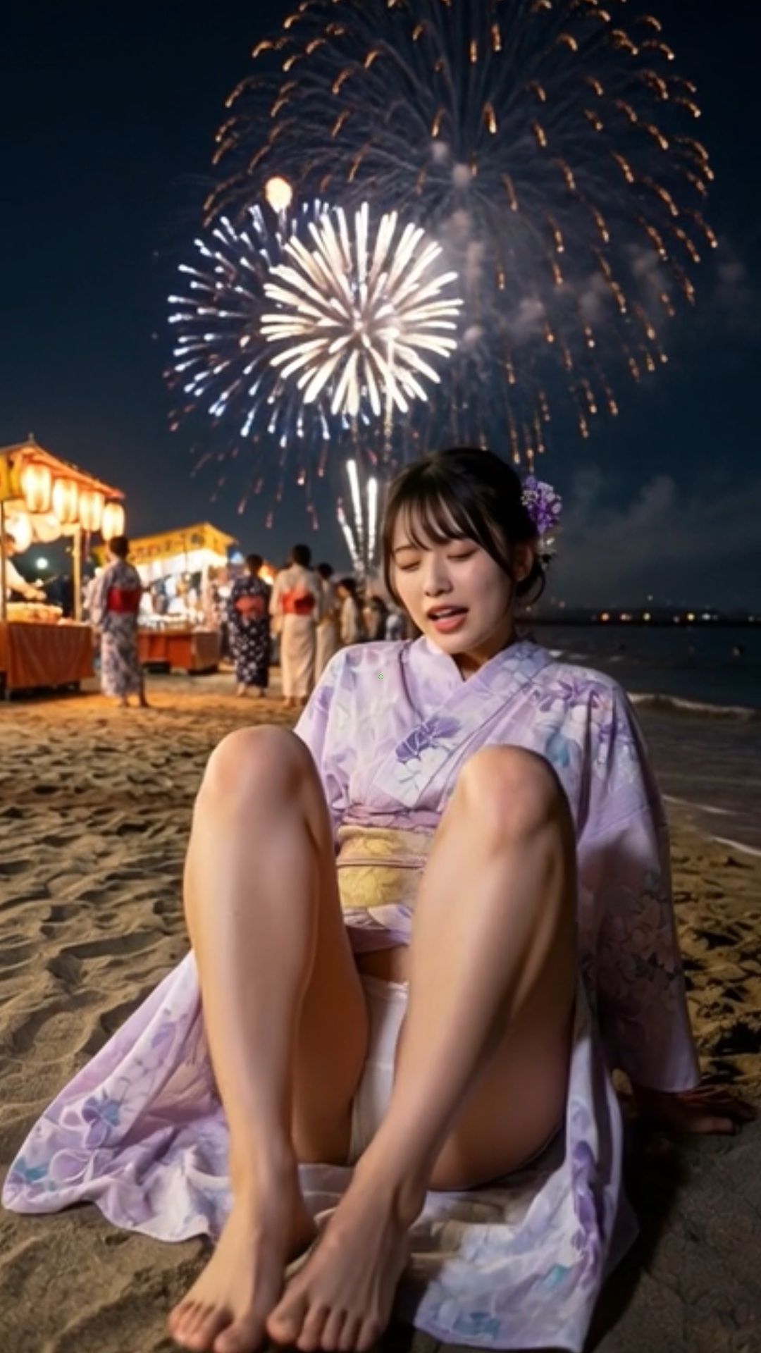 浴衣女子 花火大会 祭り 神社 海岸 田舎 女子校生 女子大生 夏 屋台 日本文化 デート ディープキス サンプル画像 5