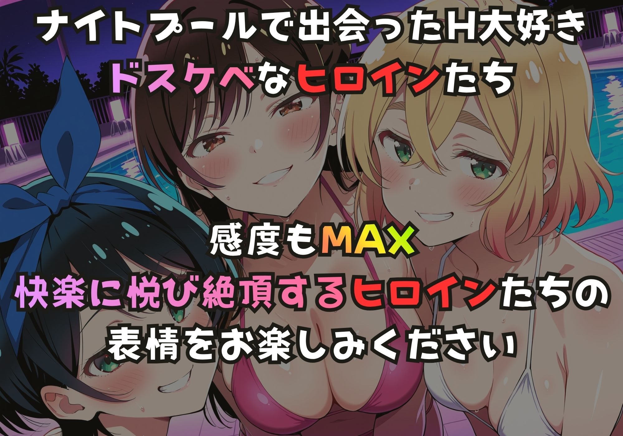 ナイトプールでガンギマるドスケベヒロイン 更科〇夏＆水原〇鶴＆七海〇美 画像1
