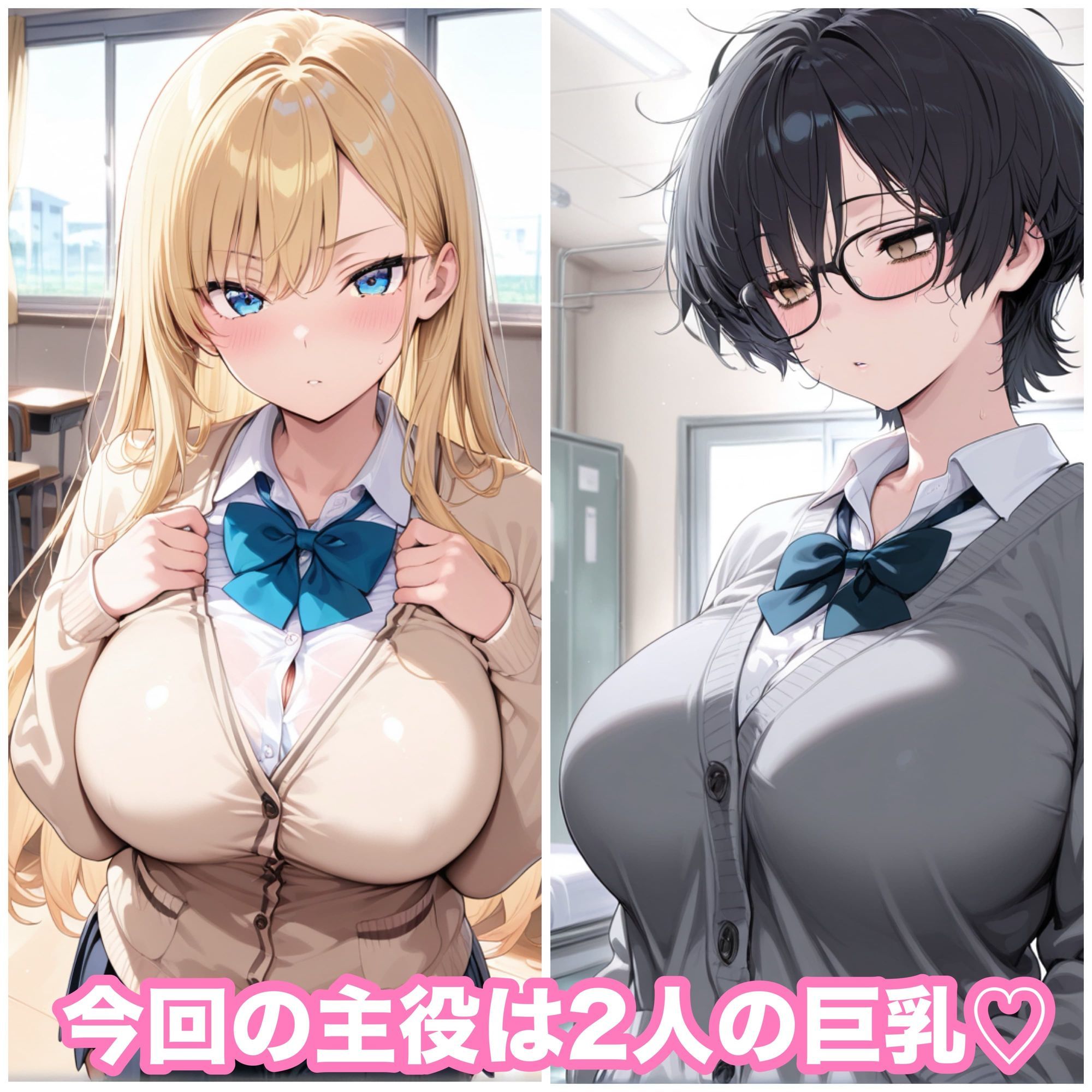 巨乳ギャルと地味子のどすけべな放課後〜教室と保健室で中出し〜 画像1