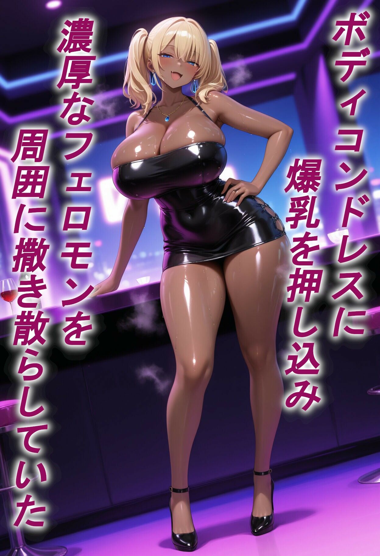 【金髪ツインテ×黒ギャル】ボディコンの褐色ギャル。ナイトクラブでナンパされ、一晩中ハメ尽くされる!2