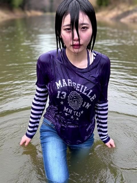 【AI動画259本】着衣ずぶ濡れ WET COLLECTION Vol.1｜池・川で全身びしょ濡れ 画像5