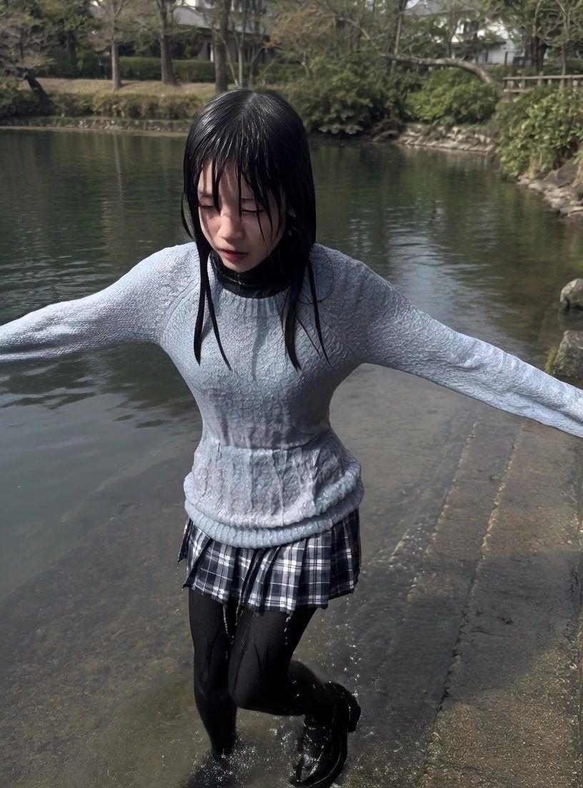 【AI動画259本】着衣ずぶ濡れ WET COLLECTION Vol.1｜池・川で全身びしょ濡れ 画像6