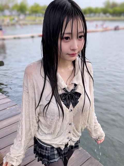 【AI動画259本】着衣ずぶ濡れ WET COLLECTION Vol.1｜池・川で全身びしょ濡れ 画像8