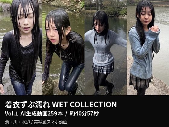 【AI動画259本】着衣ずぶ濡れ WET COLLECTION Vol.1｜池・川で全身びしょ濡れ