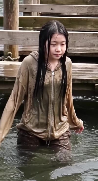 【AI動画259本】着衣ずぶ濡れ WET COLLECTION Vol.2｜池・川で全身びしょ濡れ サンプル7