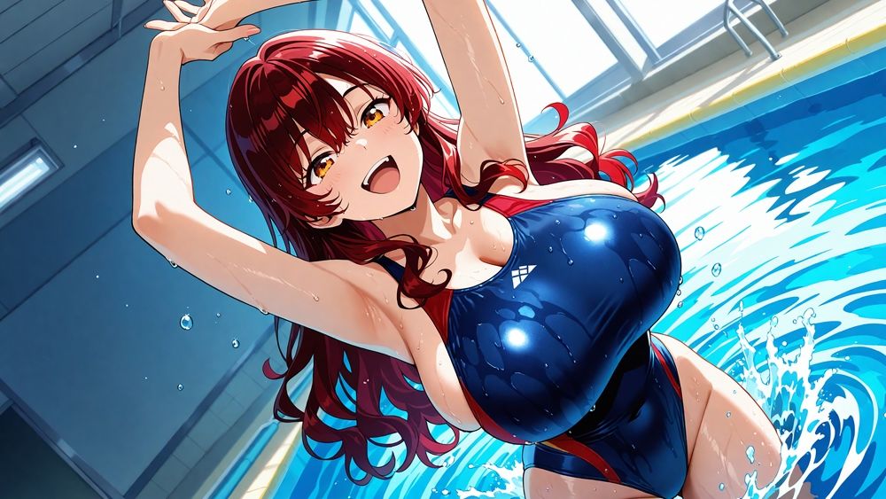 真面目赤髪と活発銀髪の爆乳水泳部が顧問と羞恥中出し撮影