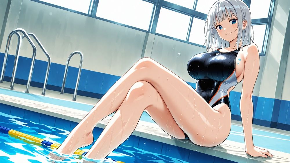 真面目赤髪と活発銀髪の爆乳水泳部が顧問と羞恥中出し撮影