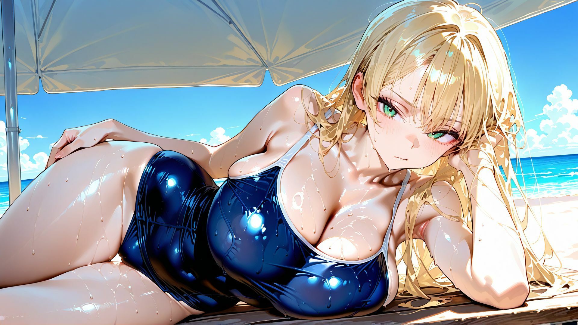 【4K】スク水姿の巨乳JKを、夏の海で汗だく中出しセックス 画像4
