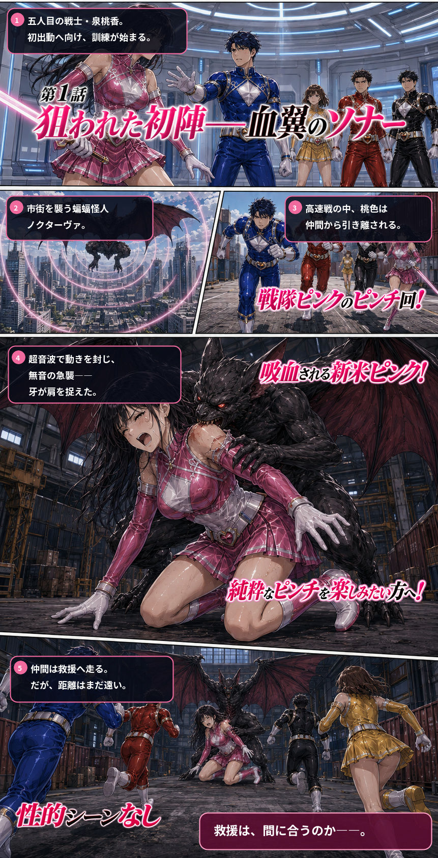 戦隊ピンクのピンチ回  第1話「狙われた初陣ー血翼のソナー」  第2話「奪われた音――牙を止める桃色」 画像1