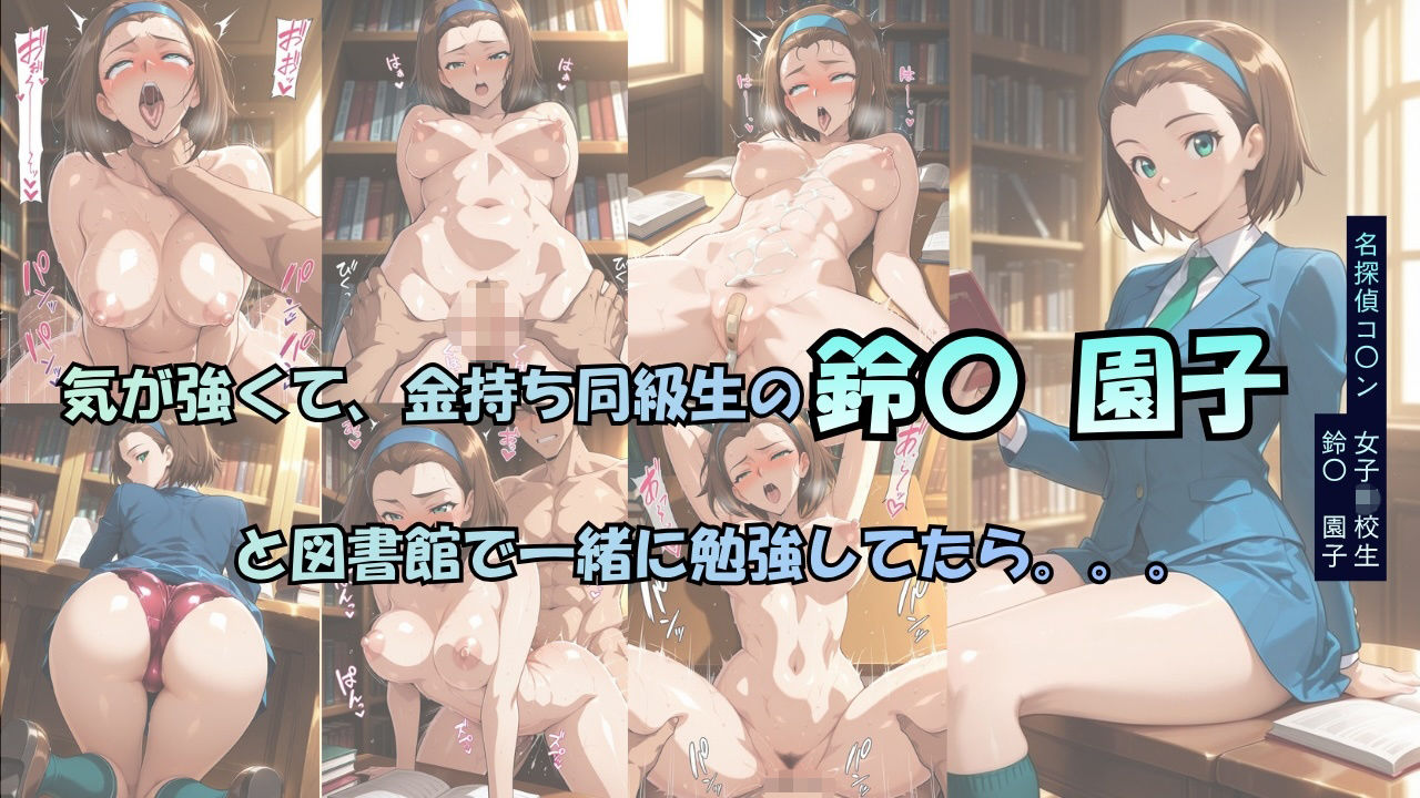 気が強くて、金持ち同級生の鈴◯園子と図書館で一緒に勉強してたら。。。1