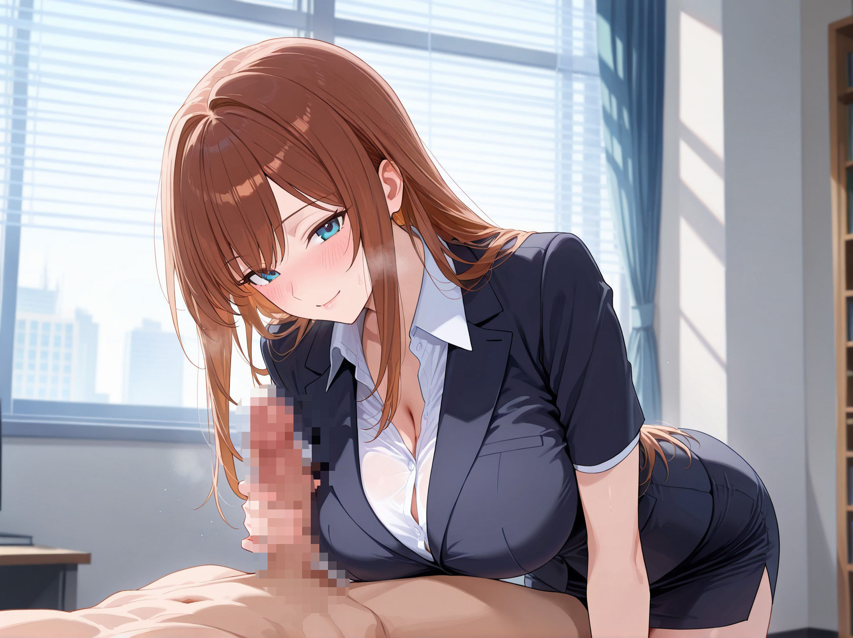【エロ漫画】いじわる巨乳先輩OLと秘密のオフィス中出し射精1