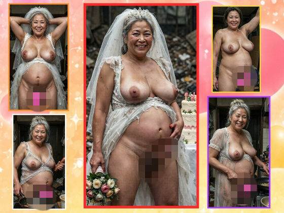 50代60代70代爆乳ぽっちゃりふたなり熟女花嫁 スラムのゴミ山で薄汚れた結婚式 ゴミ屋敷で初夜と半透明ネグリジェで手料理 射精動画＆チ○ポ画像集