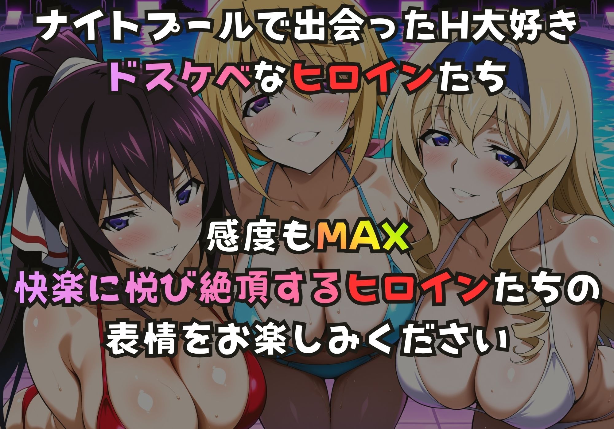 【エロ漫画】ナイトプールでガンギマるドスケベヒロイン 篠ノ〇箒＆シャル〇ット＆セシ〇ア1