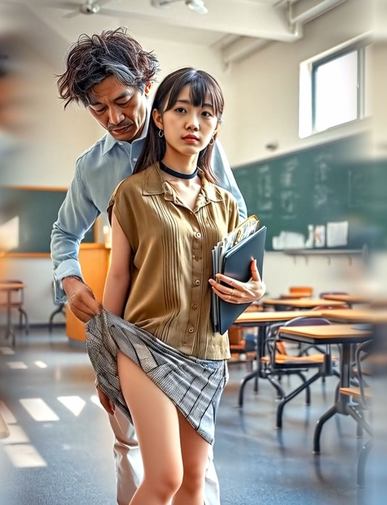妄想30-2 放課後の教室で女教師が狙われる AI生成動画 画像1