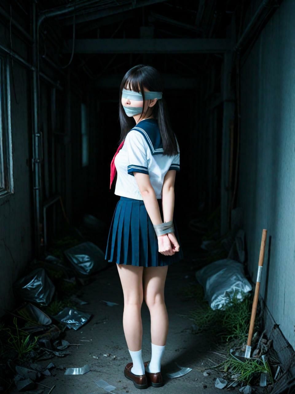 夜の廃墟で、セーラー服と。（500枚）【実写系AI超リアルCG集ult】 画像1