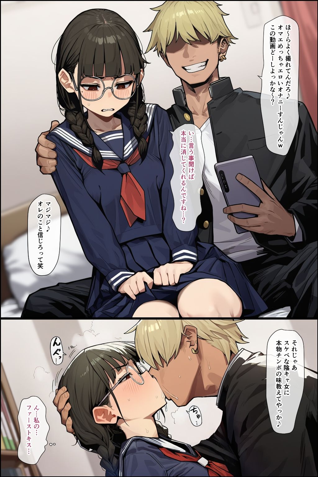 黒髪ひんぬーメガネっ娘×ギャル男=出産の作品画像 3