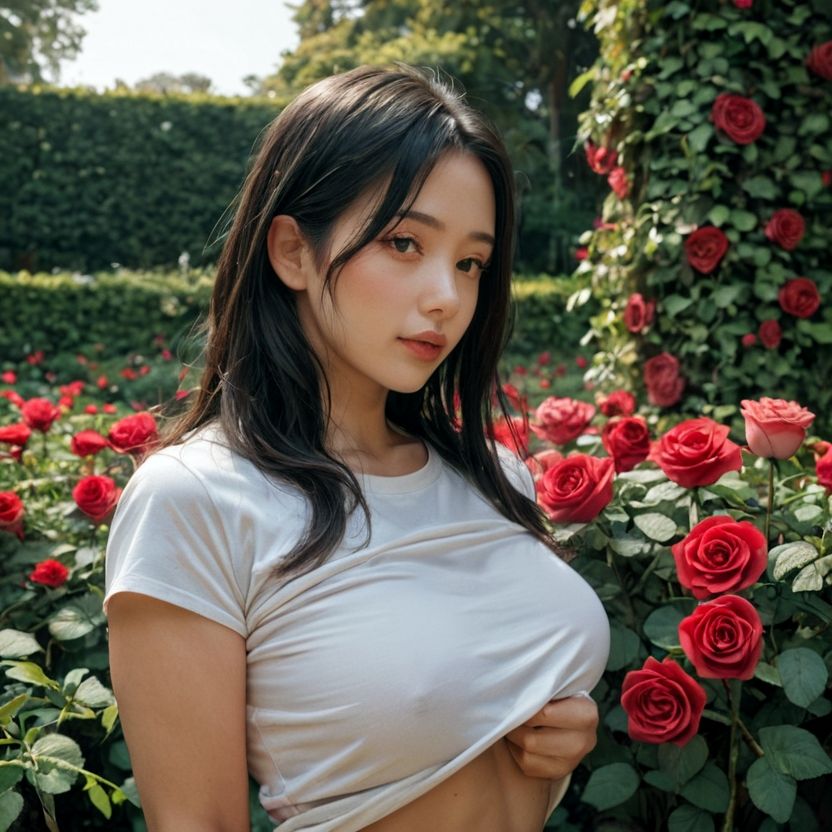 ローズガーデンでおっぱいを見せてくれるお姉さん(セリフなし AI画像集) 画像1
