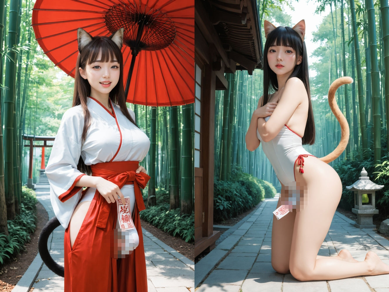猫耳ふたなり巫女さんの穢されたアナル 画像2