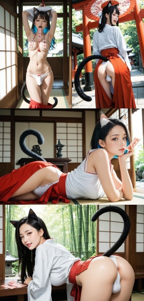猫耳ふたなり巫女さんの穢されたアナル 画像4