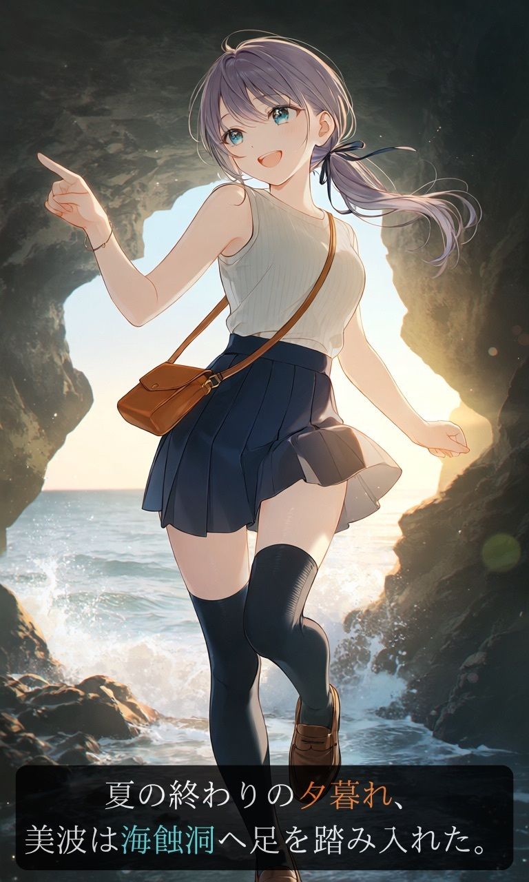 【ストーリー×イラスト｜Short】海を愛する文学少女、黒い人影に呼吸を奪われる海蝕洞【ニーソックス/首絞め/絶対領域/美少女】 画像2