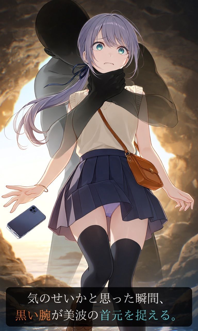 【ストーリー×イラスト｜Short】海を愛する文学少女、黒い人影に呼吸を奪われる海蝕洞【ニーソックス/首絞め/絶対領域/美少女】 画像5