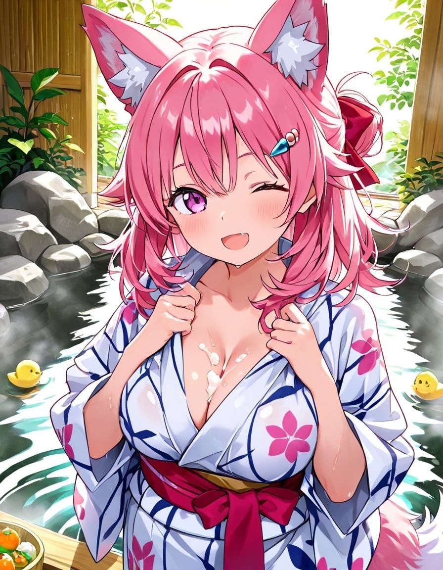 ケモミミ美少女達のえっちな発情期 混浴浴衣編 画像1