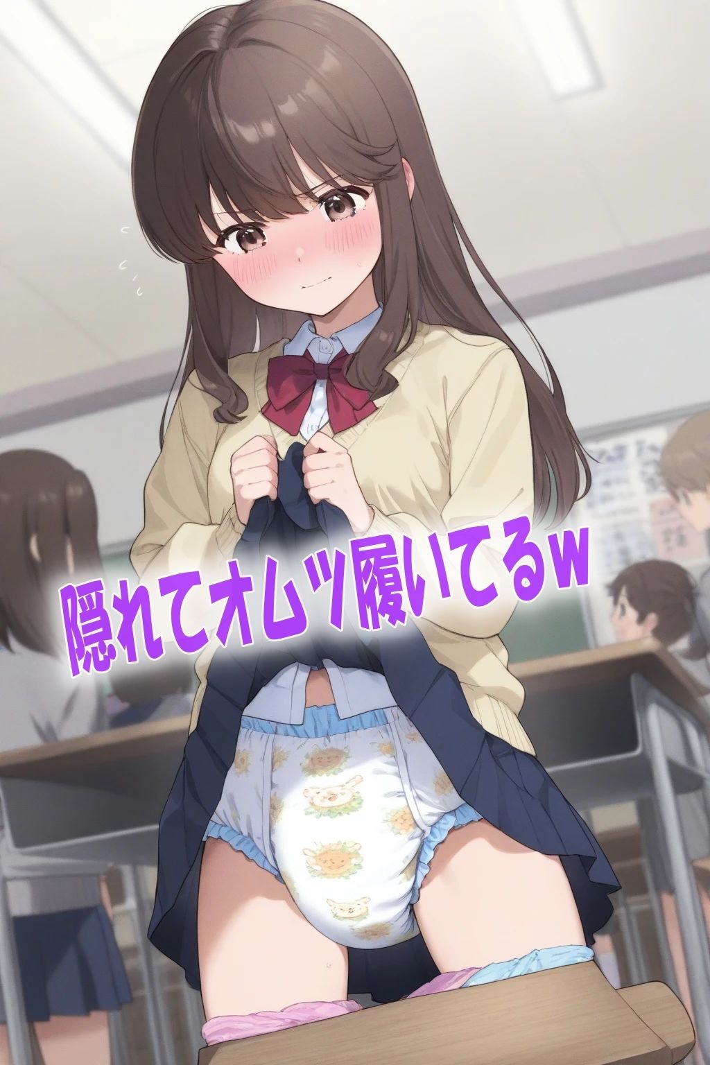 学校の教室でオムツ姿にされて恥ずかしがってる女の子達イラスト300枚 サンプル画像 1