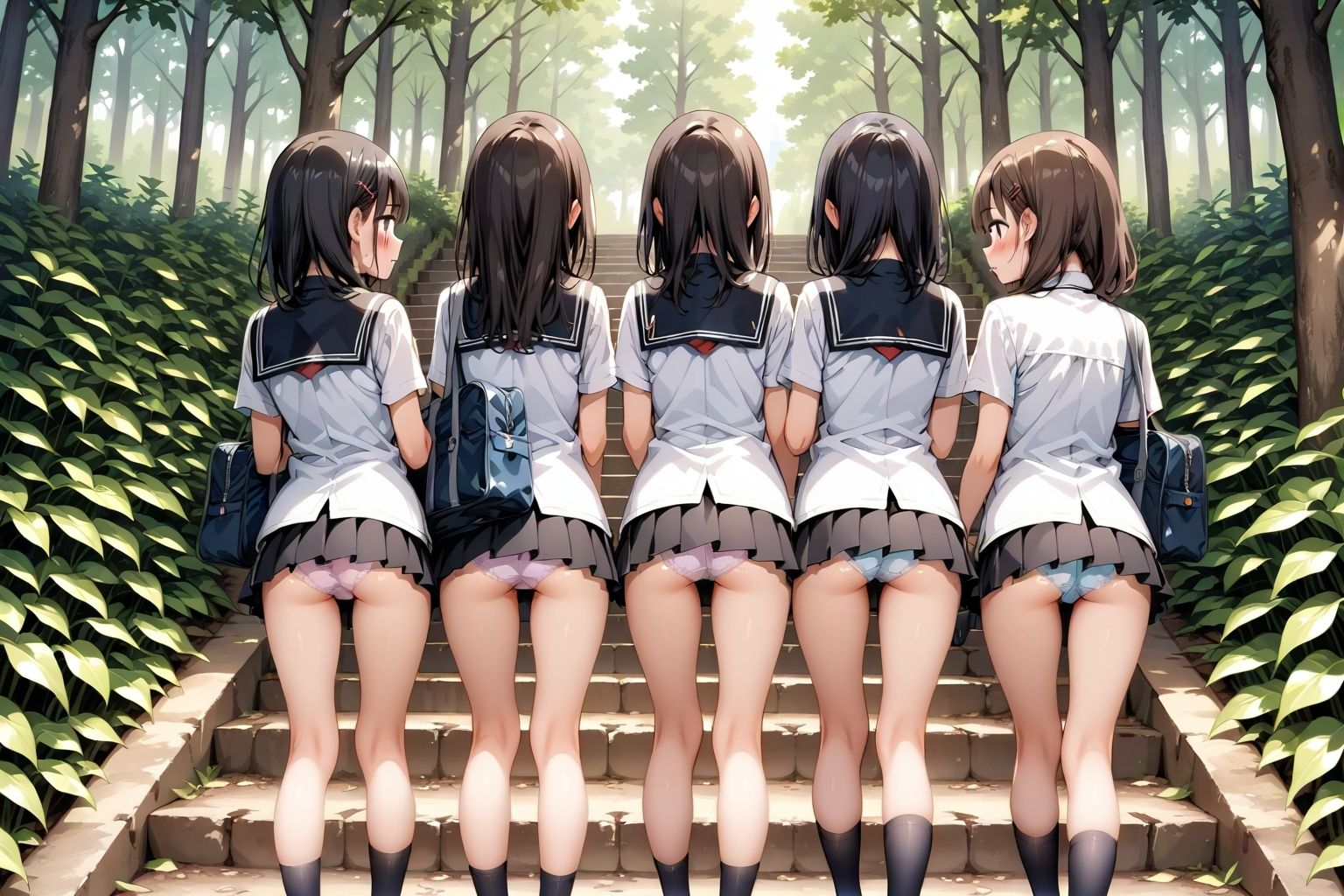 【59枚】女の子たちのミニスカ制服やパンティーやお尻をお好きなだけ観察できます♪今日は妄想の世界にあるエッチな街での学園見学日です♪街のいろいろな学園の校舎前にあるお庭の階段で、制服ミニスカート、オシリにくい込むパンツのパンチラをいっぱいごらんくださいね♪ 画像2